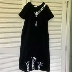Cite Maxi Tee Shirt Dress Giraffe Black White Art To Wear Large Zoo Giraffe